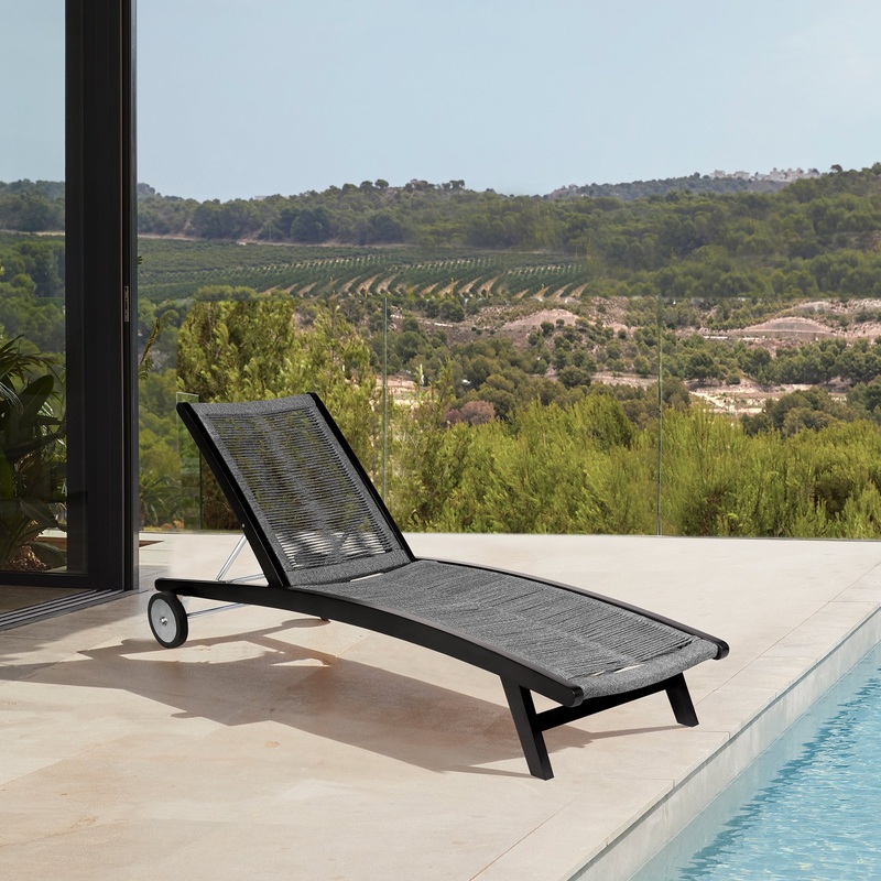 Chateau Outdoor Patio Adjustable Chaise Lounge Chair in Eucalyptus Wood and Grey Rope By Armen Living