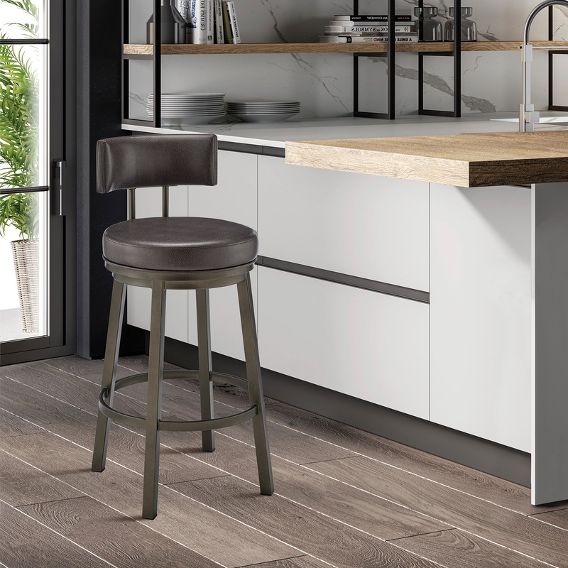 Dalza Swivel Counter or Bar Stool in Mocha Finish with Brown Faux Leather By Armen Living