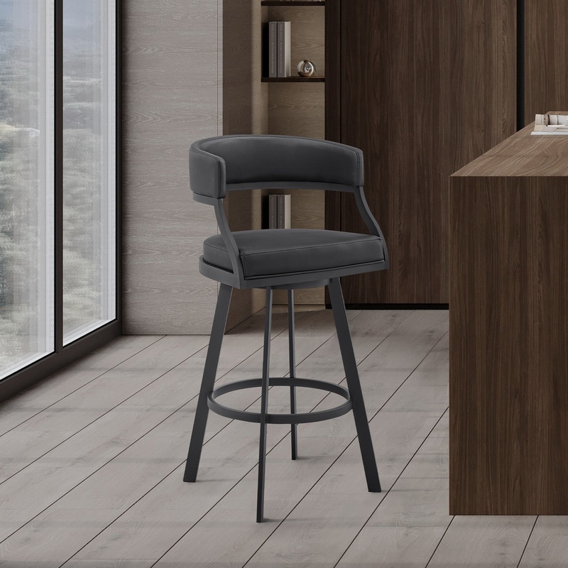 Dione 26" Counter Height Swivel Black Faux Leather and Metal Bar Stool By Armen Living