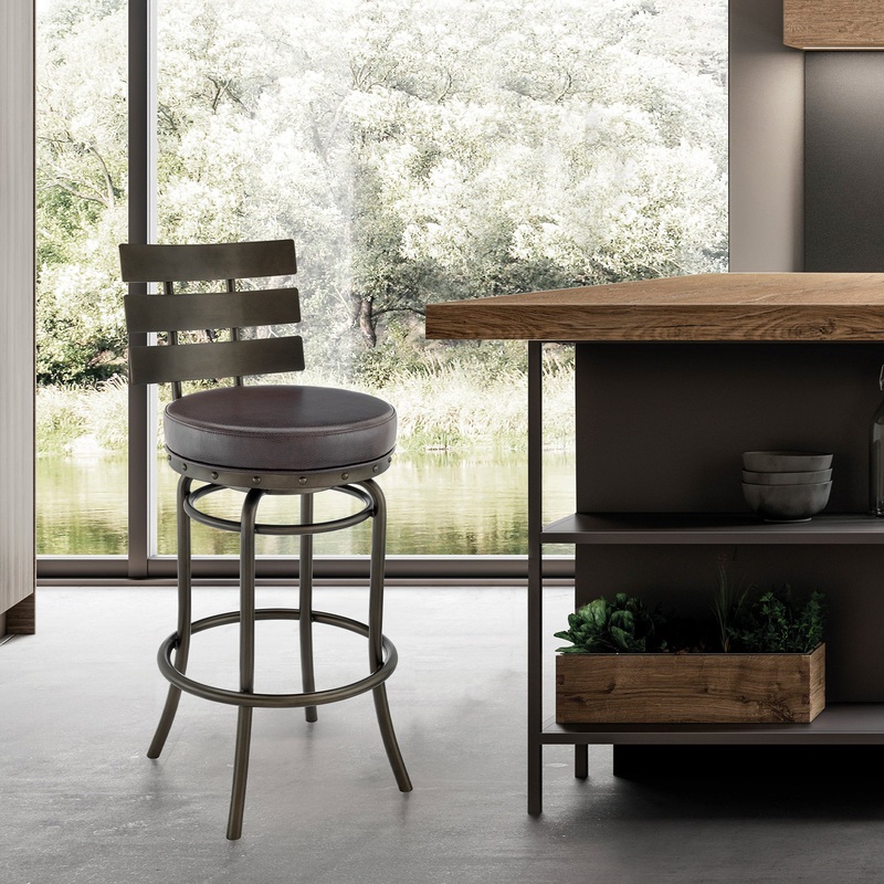 Natya Swivel Counter or Bar Stool in Mocha Finish with Brown Faux Leather By Armen Living