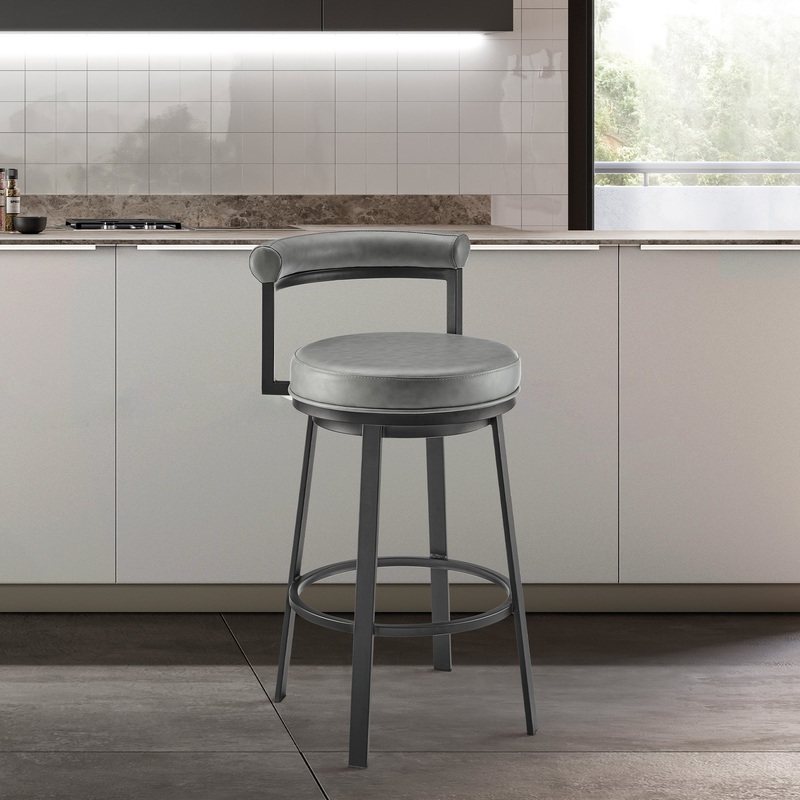 Neura Swivel Counter or Bar Stool in Black Finish with Grey Faux Leather By Armen Living
