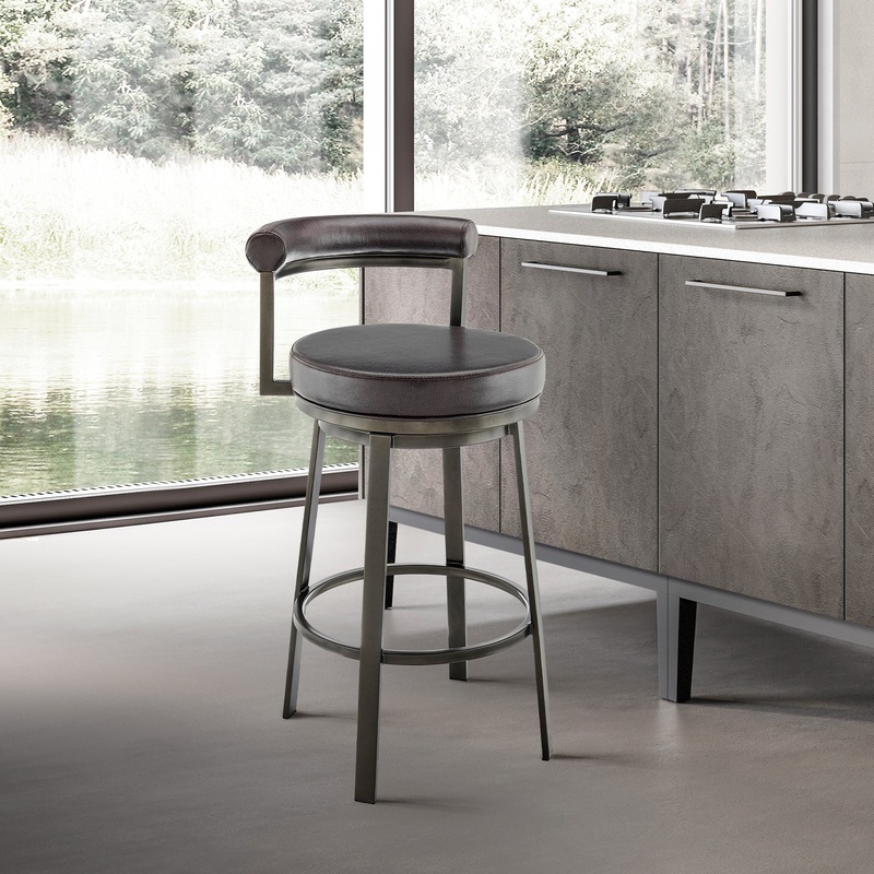 Neura Swivel Counter or Bar Stool in Mocha Finish with Brown Faux Leather By Armen Living