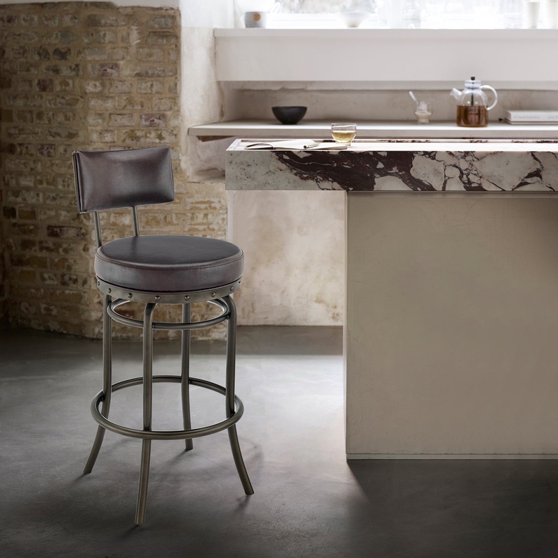 Rees Swivel Counter or Bar Stool in Mocha Finish with Brown Faux Leather By Armen Living