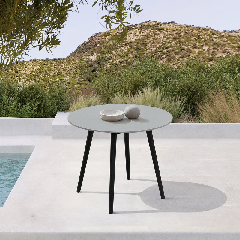 Sydney Outdoor Patio Round 36" Dining Table in Black Eucalyptus and Grey Stone By Armen Living