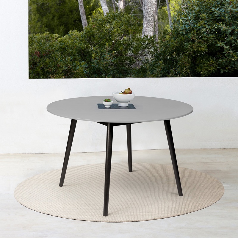 Sydney Outdoor Patio Round Dining Table in Dark Eucalyptus and Grey Stone By Armen Living