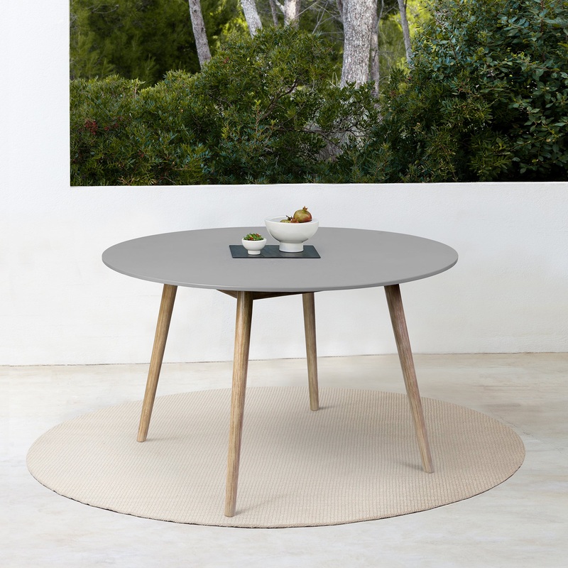 Sydney Outdoor Patio Round Dining Table in Light Eucalyptus and Grey Stone By Armen Living