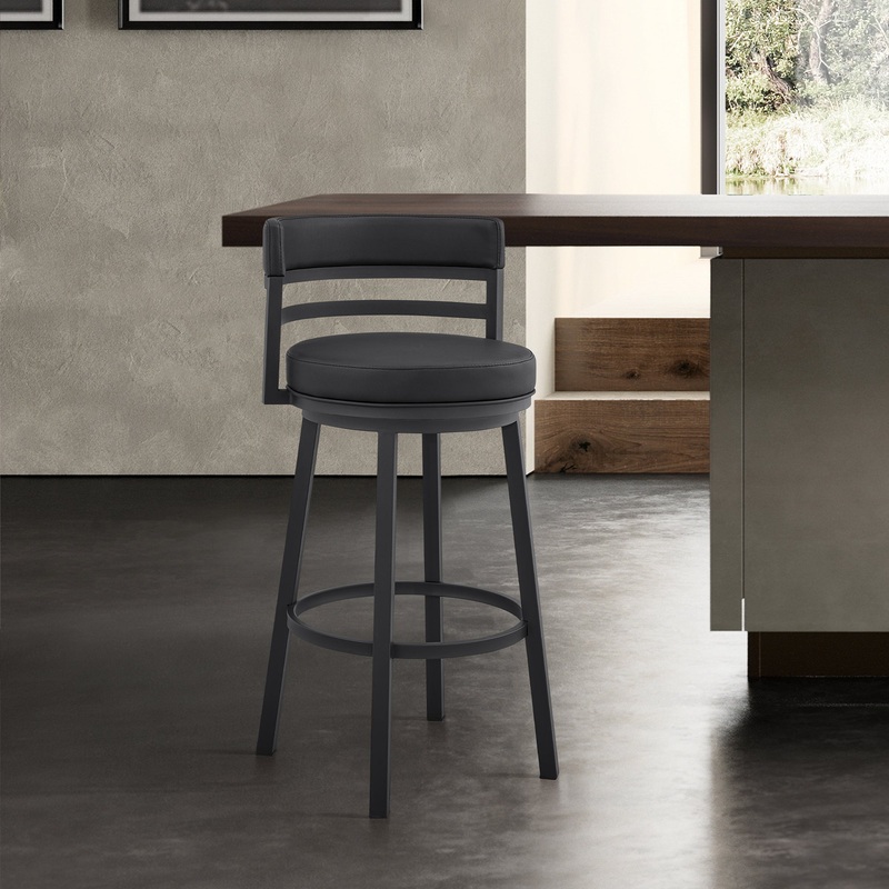 Titana 26" Counter Height Swivel Black Faux Leather and Metal Bar Stool By Armen Living