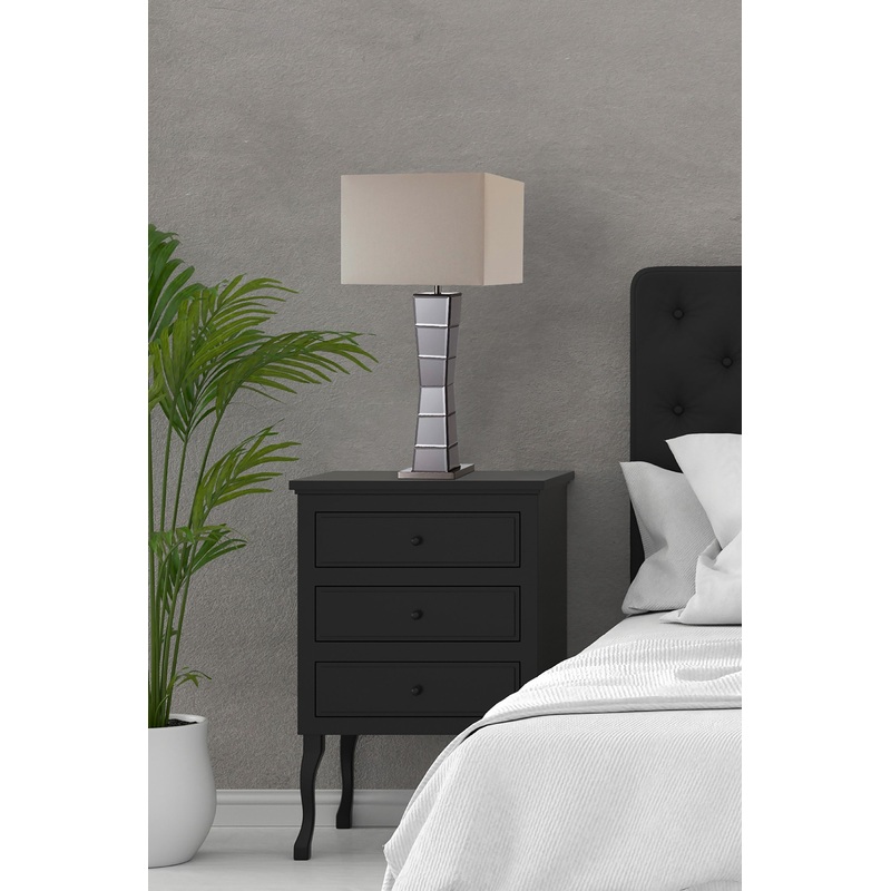 Black Glass Tower Table Lamp with Beige Fabric Shade By Homeroots