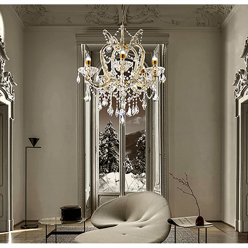 Five Light Glam Gold and Faux Crystal Chandelier By Homeroots