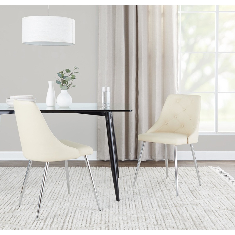 Giovanni Chair - Set of 2 Chrome Metal, Cream PU By LumiSource