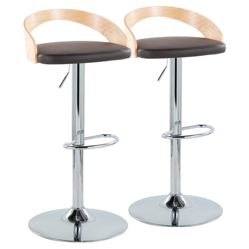 Grotto Adjustable Height Barstool - Set of 2 Natural Brown PU By LumiSource
