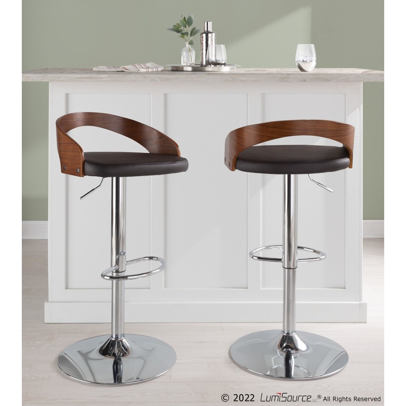 Grotto Adjustable Height Barstool - Set of 2 Walnut Brown PU By LumiSource