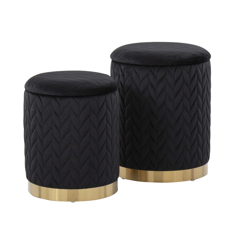 Marla Quilted Ottoman Set Black By LumiSource
