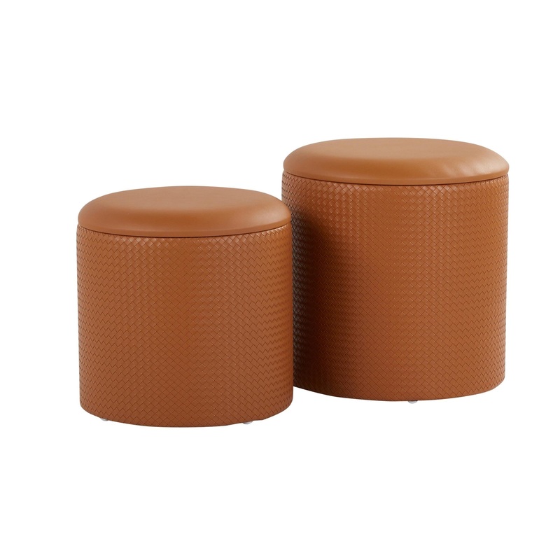 Maverick Nesting Ottoman Set Camel PU By LumiSource