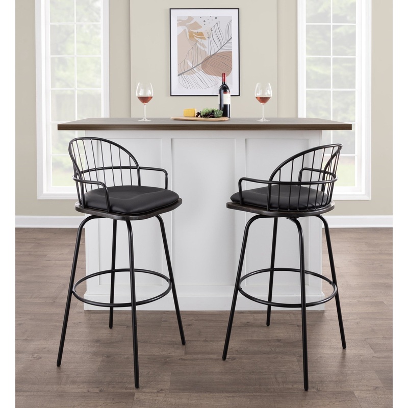 Riley Claire 30" Fixed-Height Barstool with Arms - Set of 2 Walnut Black By LumiSource