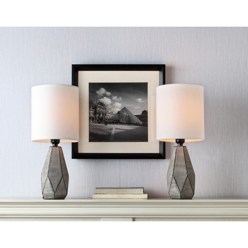 Set of Two Grey and Black Faceted Table Lamps By Homeroots