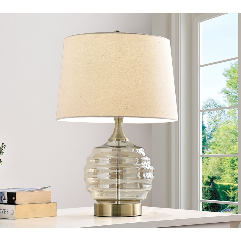 Textured Glass Table Lamp with Cream Fabric Shade By Homeroots