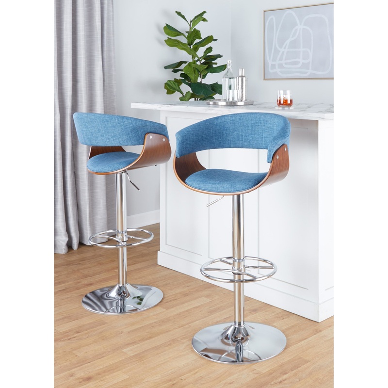 Vintage Mod Adjustable Height Barstool - Set of 2 Blue  By LumiSource