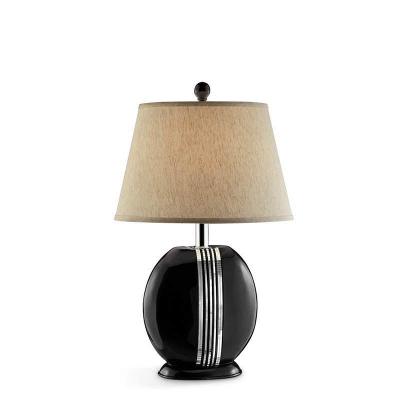Black Polyresin Lamp with Beige Fabric Shade By Homeroots