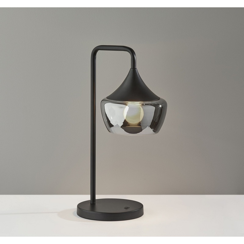 Gnome Smoked Glass Black Metal Table Lamp