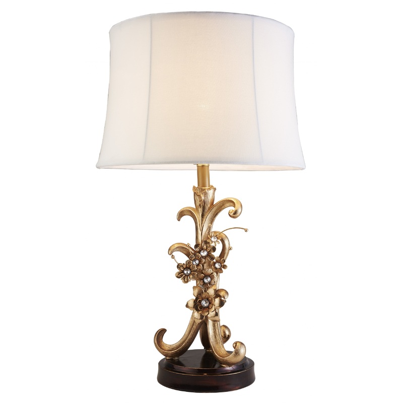 Golden Scroll and Faux Crystal Bling Table Lamp By Homeroots