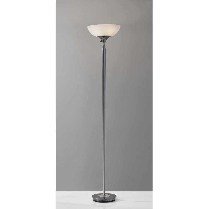 Modern Black Nickel Thick Pole Torchiere Floor Lamp