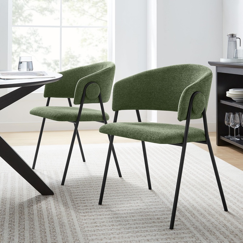 Nella Upholstered Heathered Chenille Dining Chairs Set of 2 by Modway