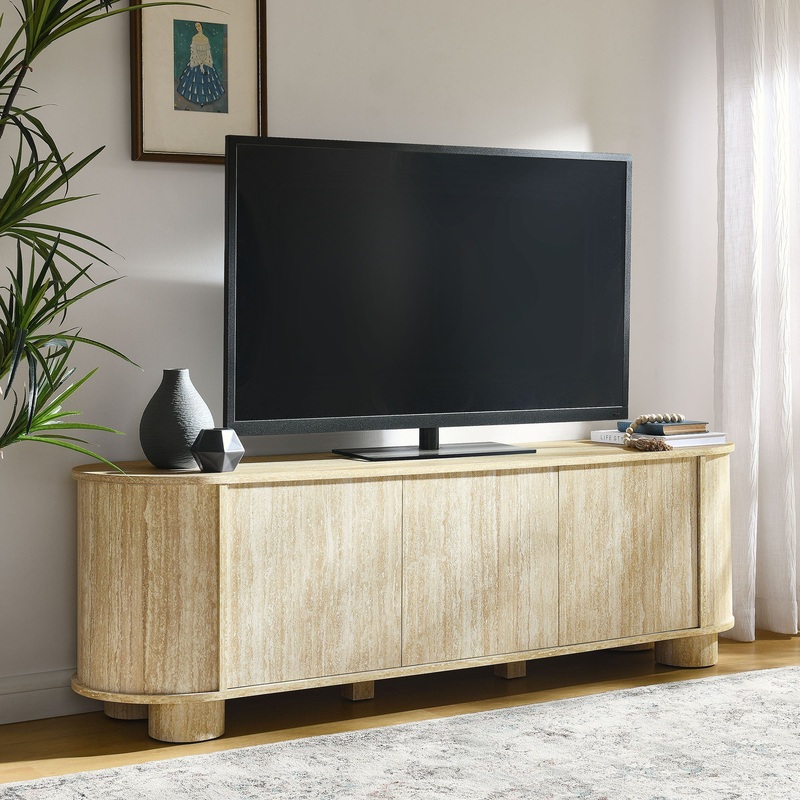 Overture 63 Oval Faux Travertine TV Stand by Modway