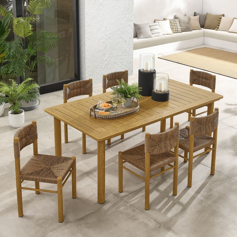 Parkland 7-Piece Rectangular Outdoor Patio Rattan and Aluminum Dining Table and Chairs Set by Modway