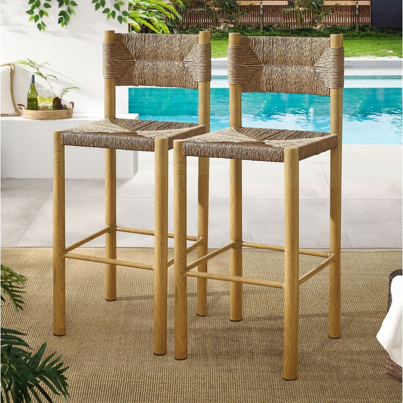 Parkland Outdoor Patio Rattan and Aluminum Bar Stools Set of 2 by Modway