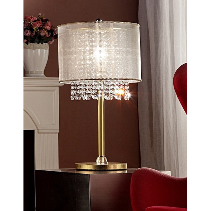 Primo Gold Finish Table Lamp with Crystal Accents and White Shade By Homeroots