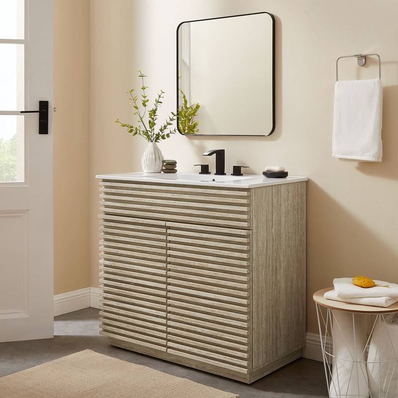 Render 36" Faux Travertine Bathroom Vanity With Sink by Modway