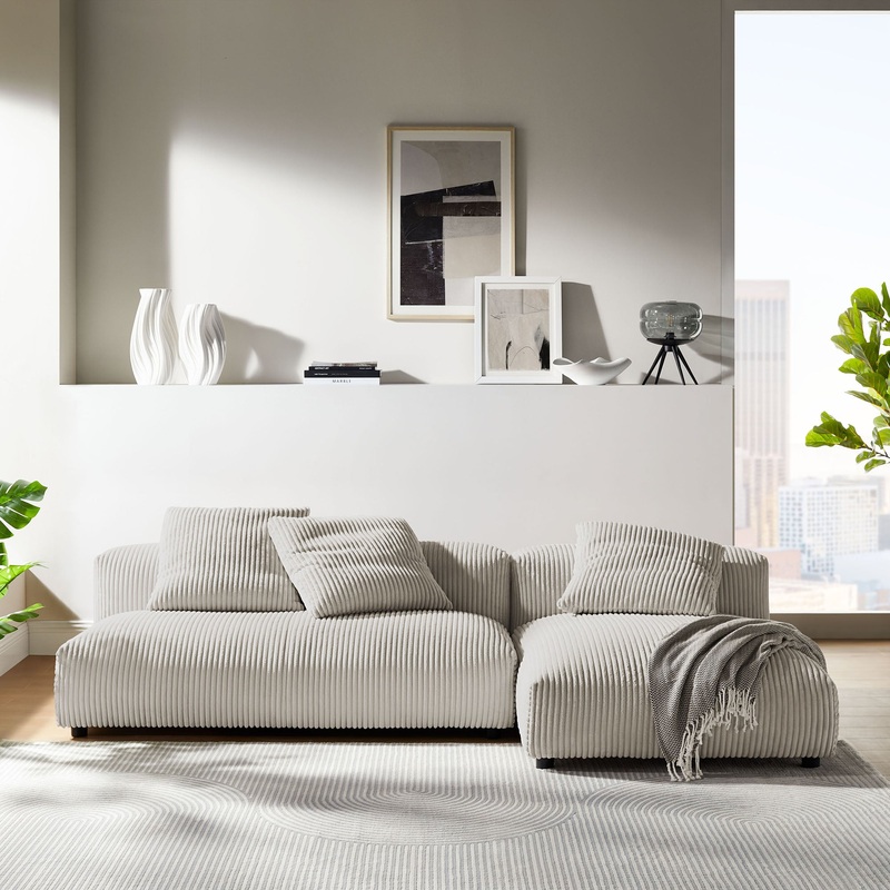 Solace 2-Piece Modular Corduroy Upholstered Sectional Sofa With Chaise by Modway