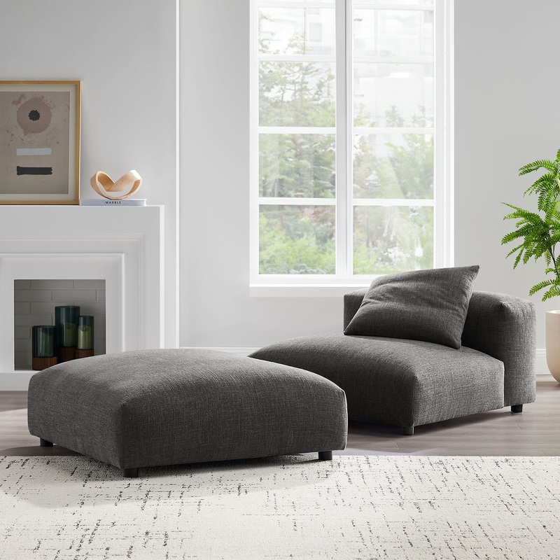 Solace Modular Upholstered Fabric Armless Chair and Ottoman Set by Modway
