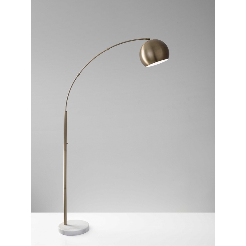 Spherical Brass Metal Curved Arm Floor Lamp