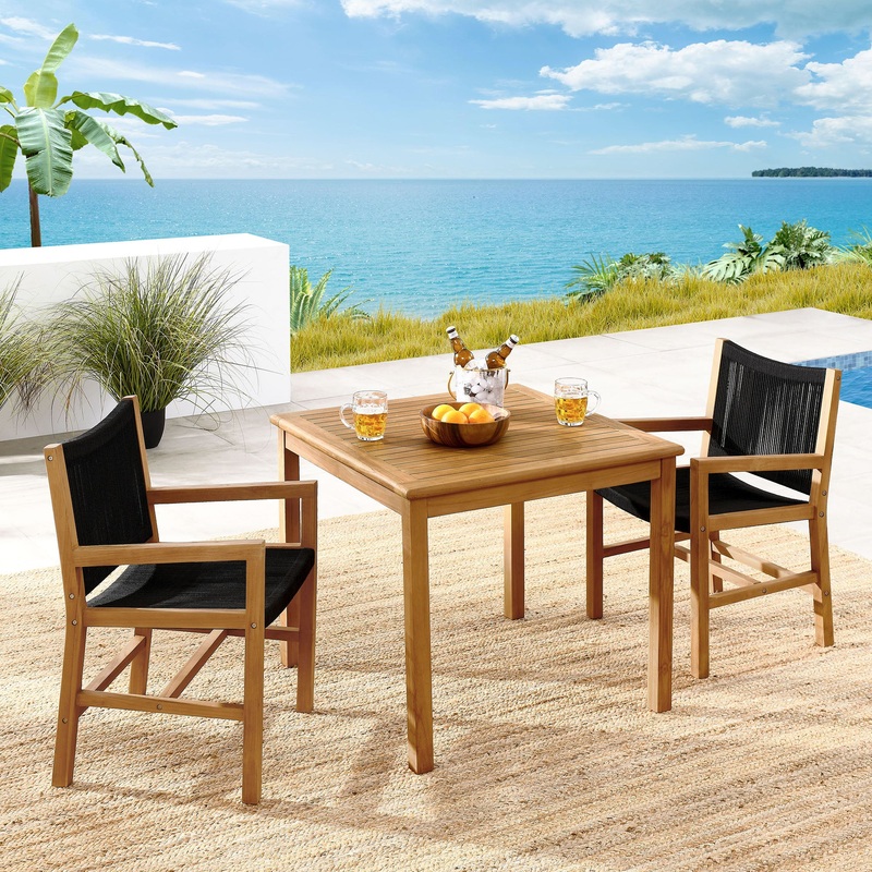Vienna 3-Piece Outdoor Patio Teak and Rope Dining Set with Armchairs by Modway