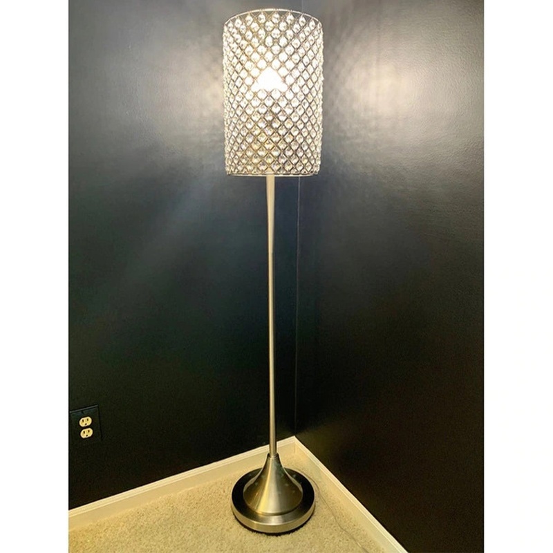 62" Drum Shade Crystal Bead Metal Floor Lamp By Homeroots