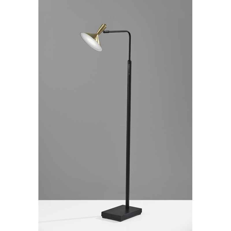 Adjustable Brass Spotlight LED Floor Lamp in Black Metal By Homeroots