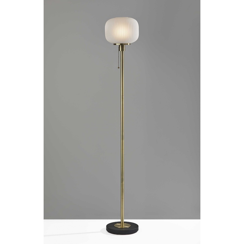 Antique Brass Metal Floor Lamp with Striped Glass Glow Globe By Homeroots