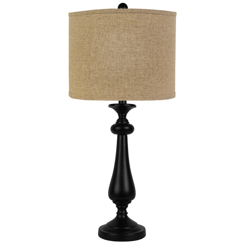 Black Candlestick Sandy Tan Shade Table Lamp By Homeroots