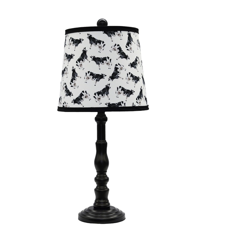 Black Traditional Table Lamp with Cow Printed Shade By Homeroots