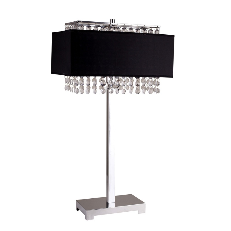 Bling Glam Black and Faux Crystal Rectangular Table Lamp By Homeroots