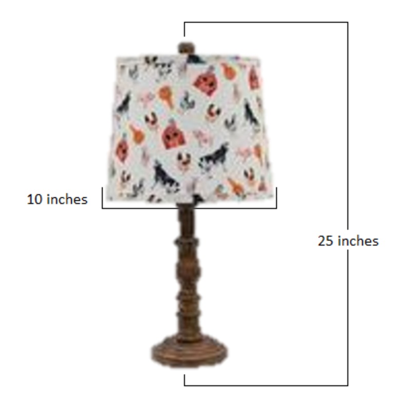 Brown Traditional Table Lamp with Farm Animal Printed Shade By Homeroots