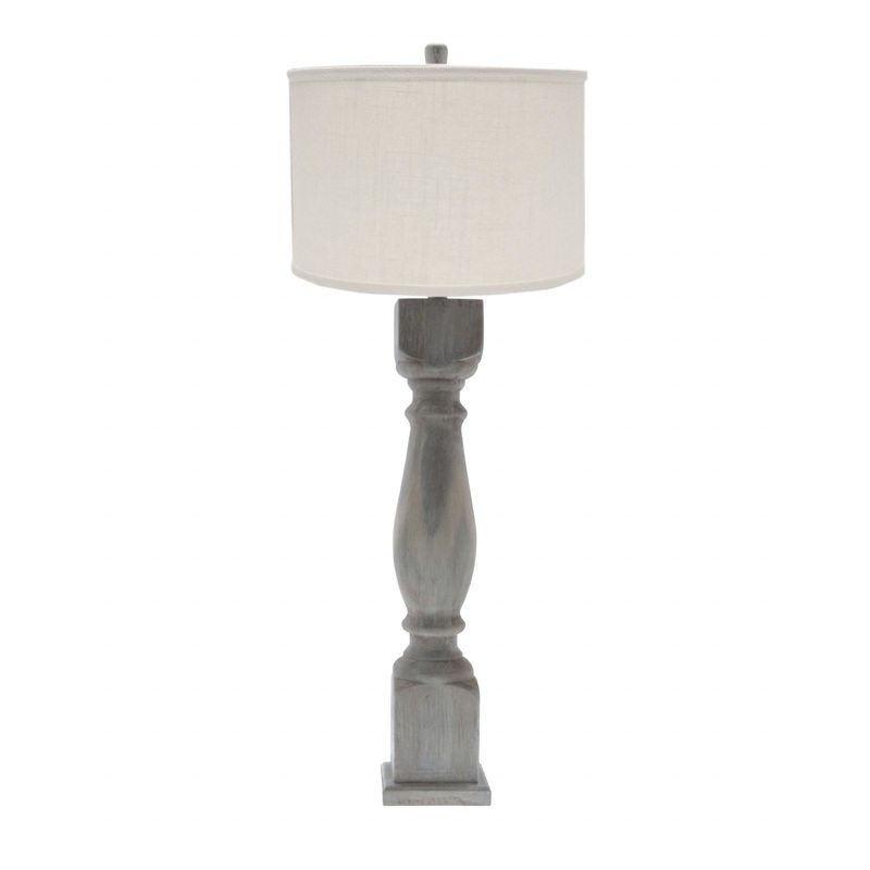Brown Washed Wood Finish Table Lamp with Ivory Linen Shade By Homeroots