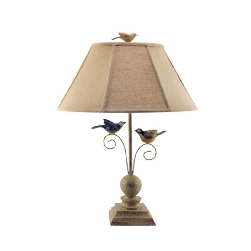 Cheerful Taupe Base Table Lamp with 3D Colorful Birds By Homeroots