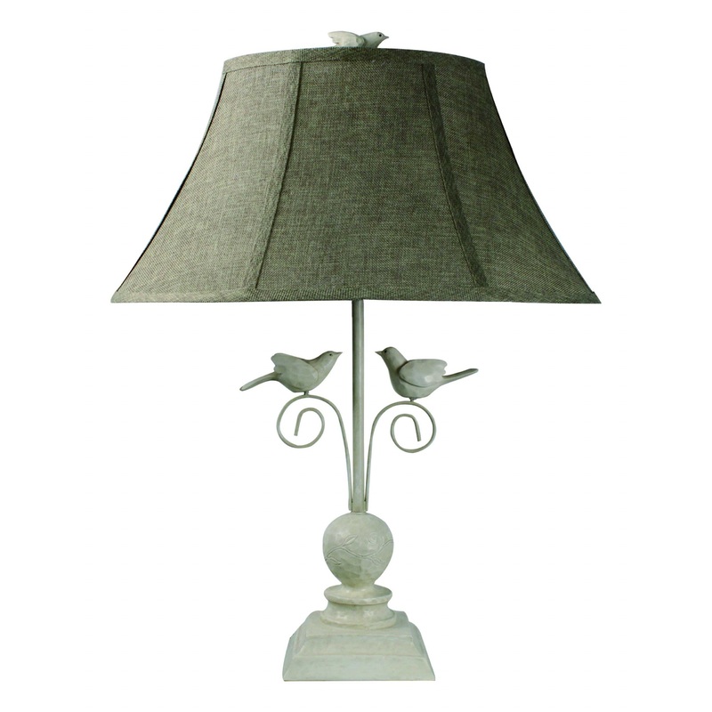 Cheerful White Table Lamp with 3D White Birds By Homeroots
