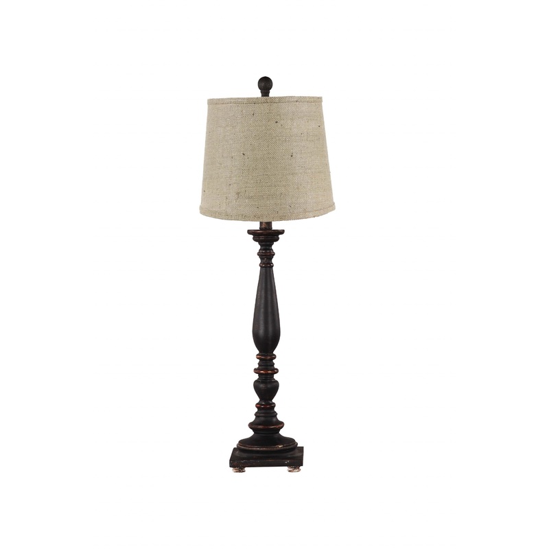 Distressed Black Traditional Table Lamp with Natural Burlap Fabric Shade By Homeroots