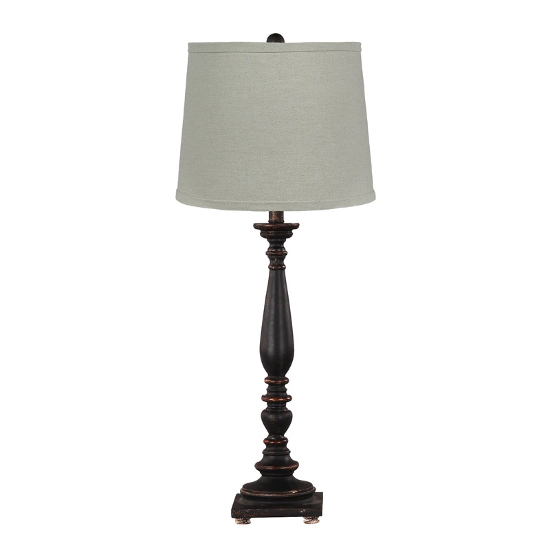 Distressed Black Traditional Table Lamp with Natural Shade By Homeroots