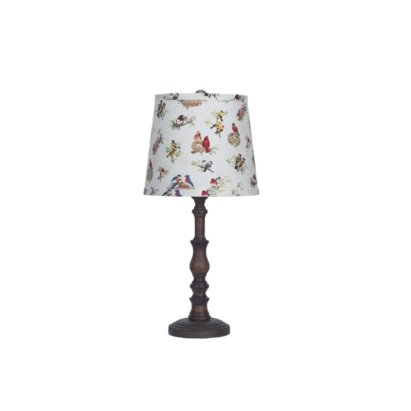 Distressed Brown Traditional Table Lamp with Birds Printed Shade By Homeroots