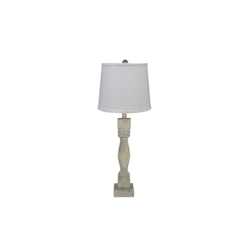 Distressed Washed Wood Finish Table Lamp with Crisp White Shade By Homeroots